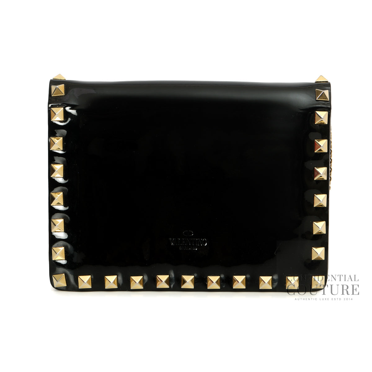 Garavani Black Patent Leather Rockstud Wallet On Chain