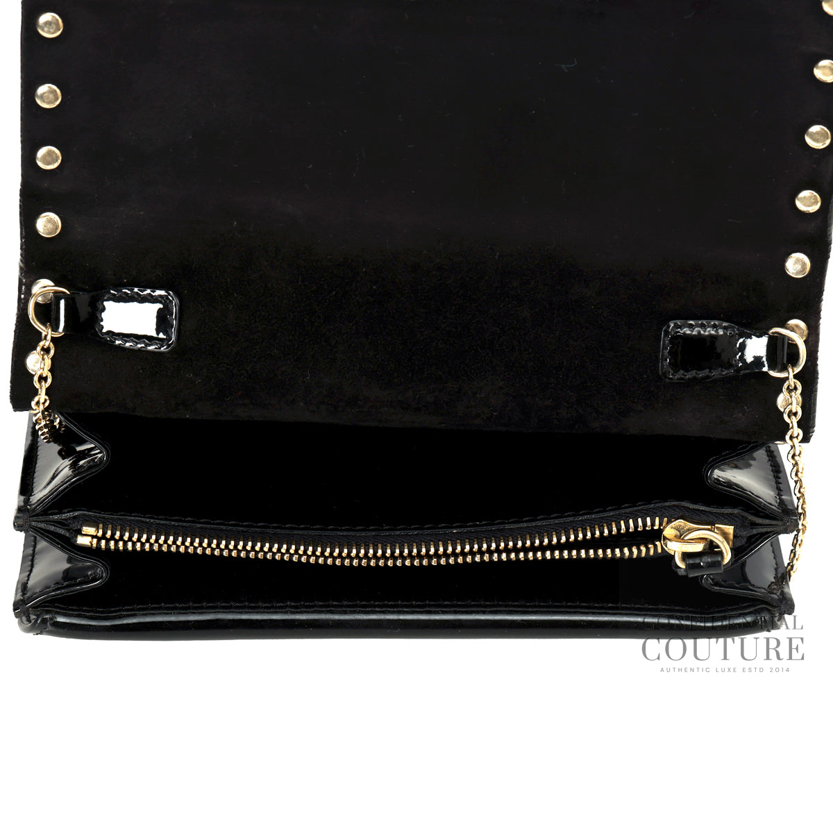 Garavani Black Patent Leather Rockstud Wallet On Chain