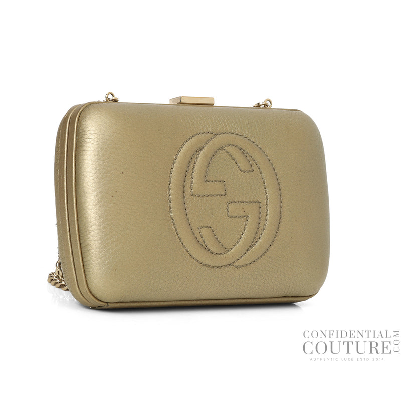 Women gucci gold soho hard case clutch bag