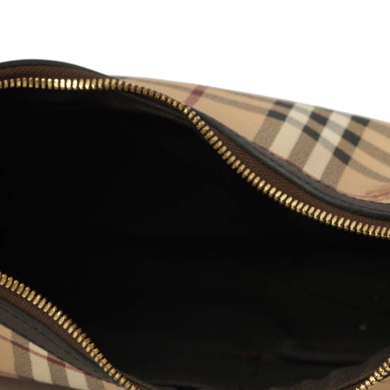 Chocolate Leather Haymarket Check Coated Canvas Dachett Medium Hobo Bag