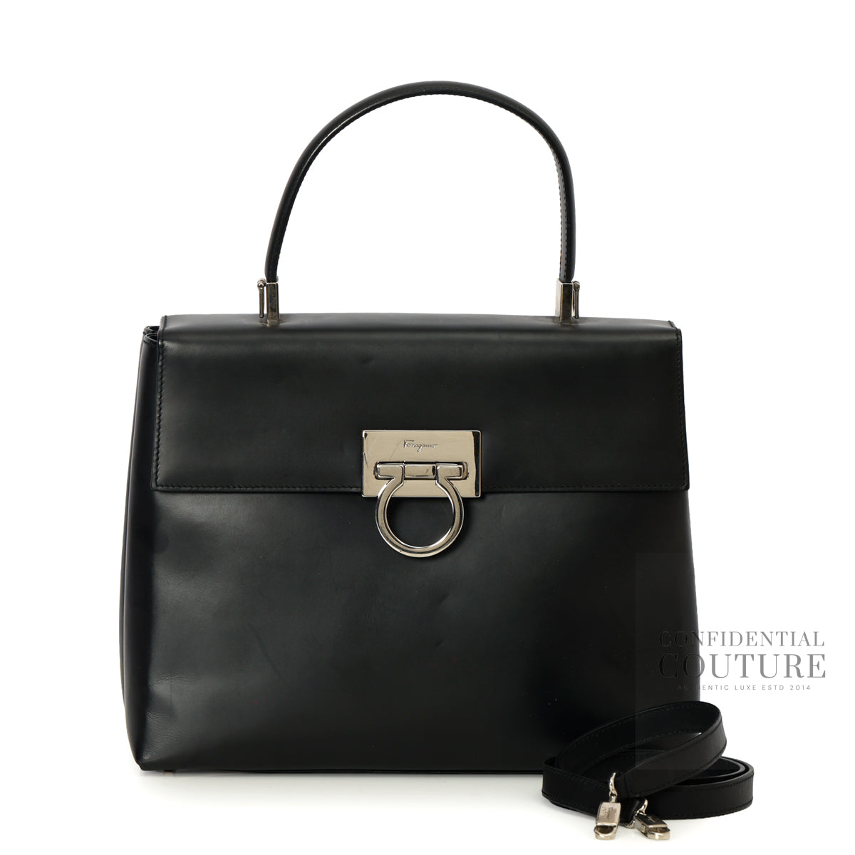 Black Leather Kelly Top Handle Bag