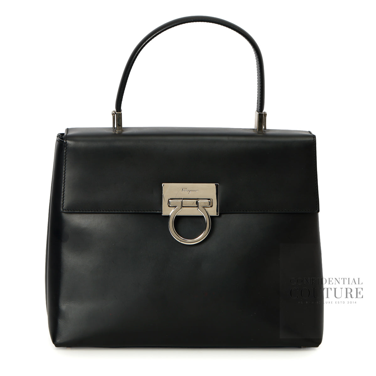 Black Leather Kelly Top Handle Bag
