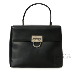 Black Leather Kelly Top Handle Bag