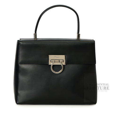 Black Leather Kelly Top Handle Bag