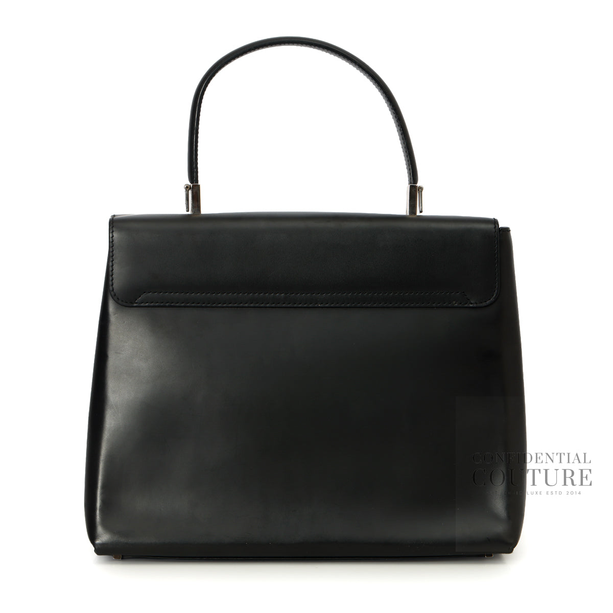 Black Leather Kelly Top Handle Bag