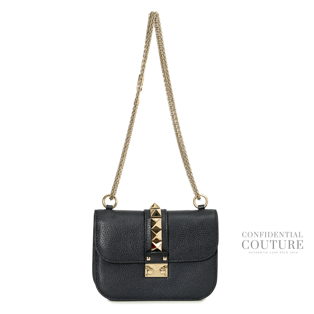 Rockstud Glam Lock Small Black Flap Bag