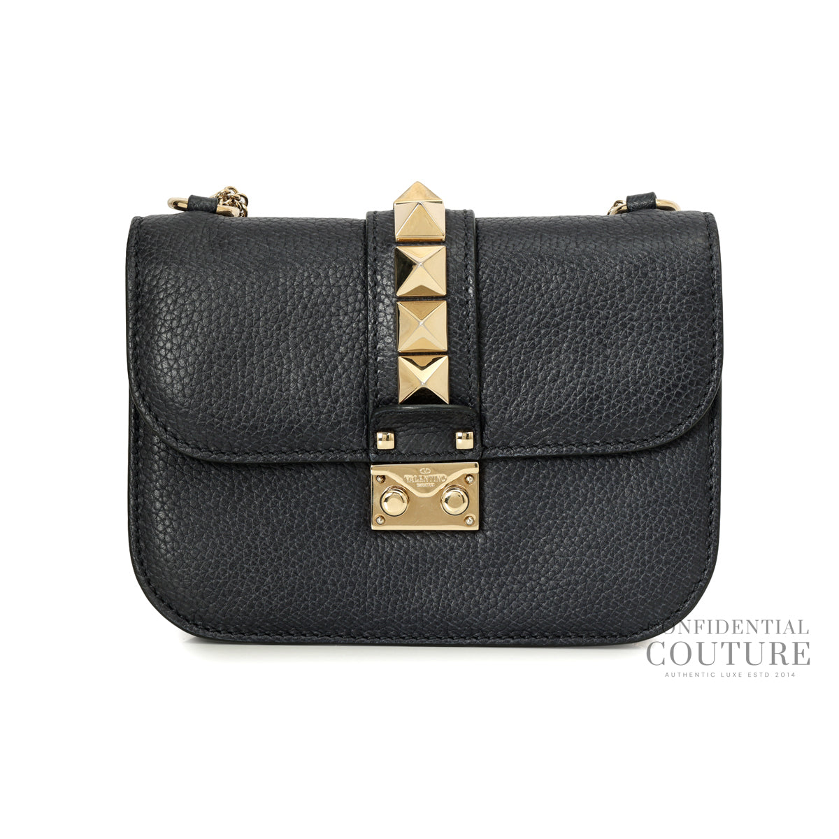 Rockstud Glam Lock Small Black Flap Bag