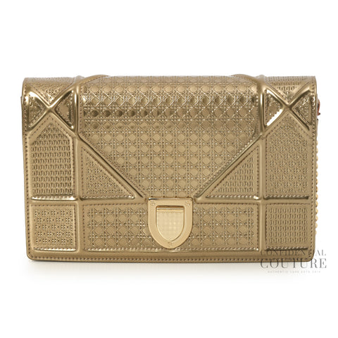 Gold Microcannage Diorama Wallet on Chain Bag