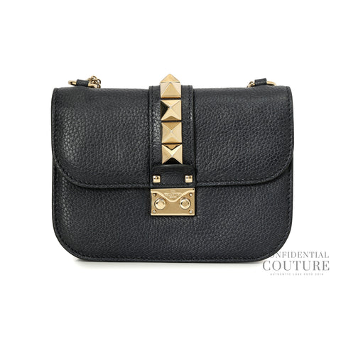 Rockstud Glam Lock Small Black Flap Bag