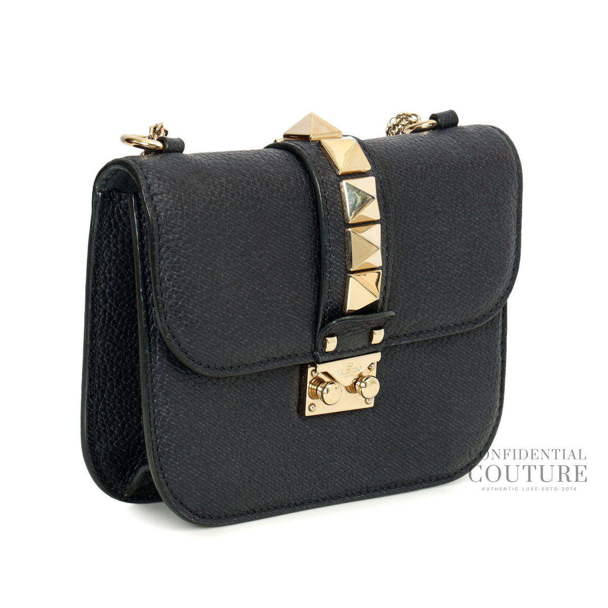 Rockstud Glam Lock Small Black Flap Bag