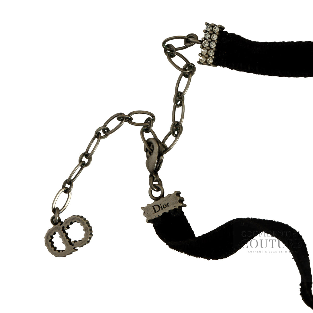 J'Adior Choker Necklace In Velvet Ribbon & Crystals