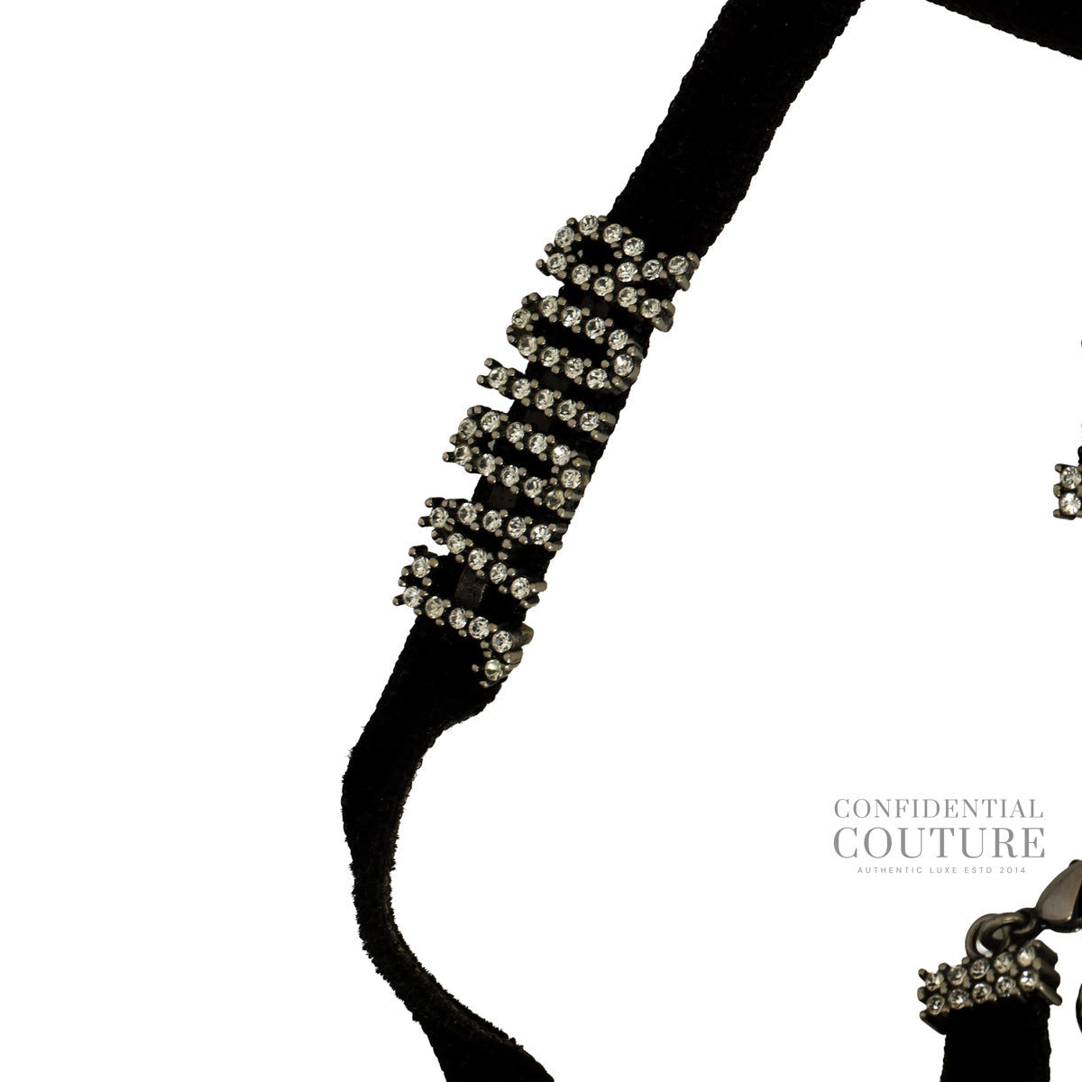 J'Adior Choker Necklace In Velvet Ribbon & Crystals