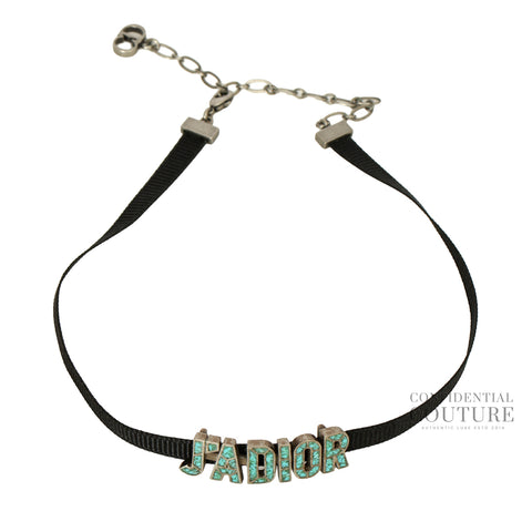 J'Adior Blue Enamel & Ribbon Choker Necklace