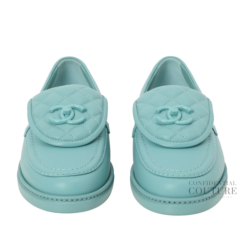 Light Blue 2024 Interlocking CC Logo Loafers- 39C