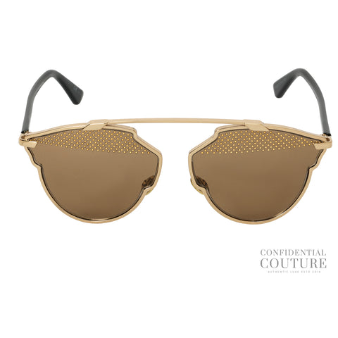 So Real Studded Aviator Sunglasses In Gold & Black
