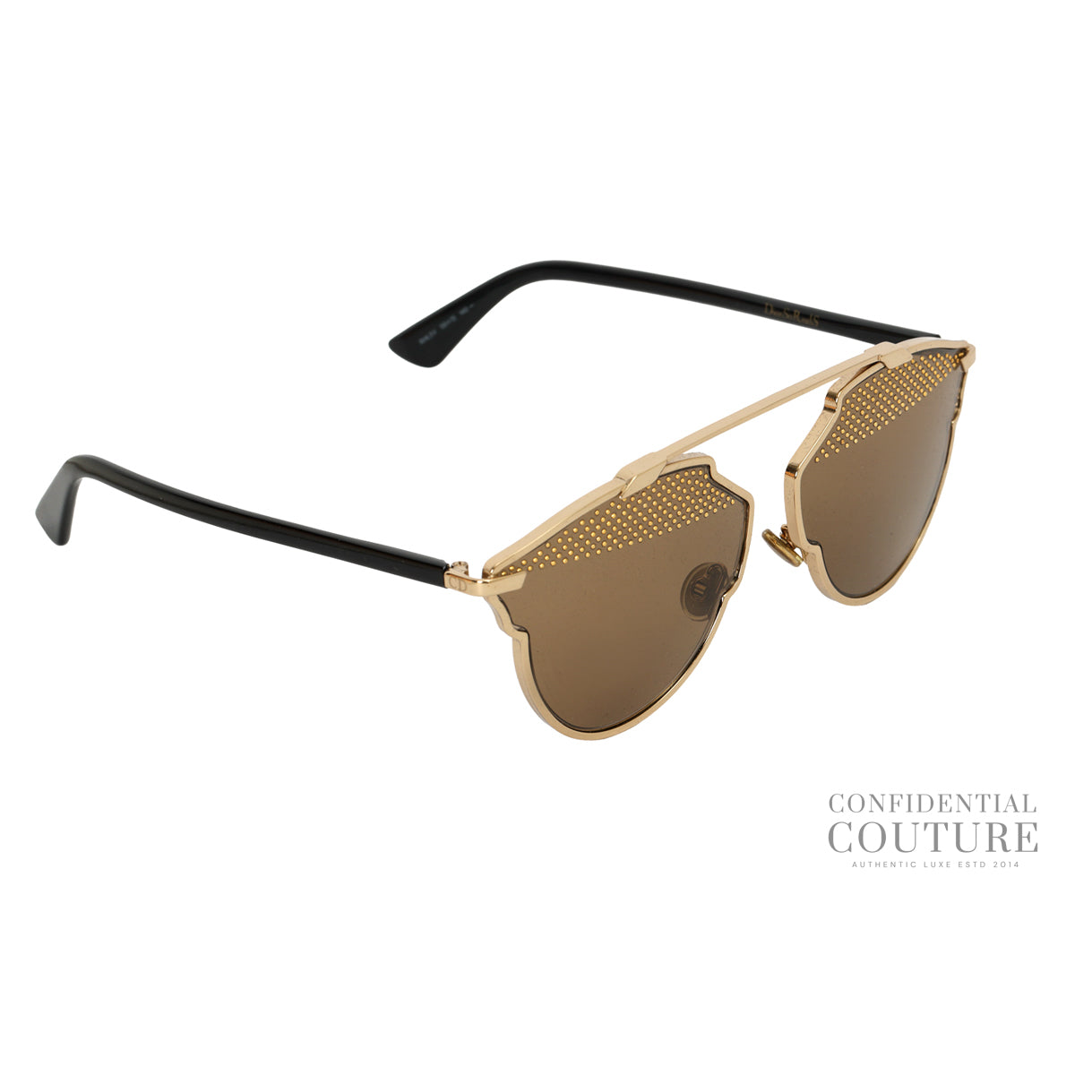 So Real Studded Aviator Sunglasses In Gold & Black