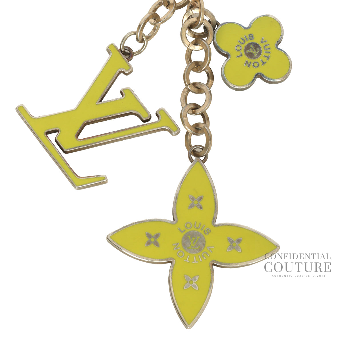 Lime Green Metal Enamel Fleur De Monogram Bag Charm