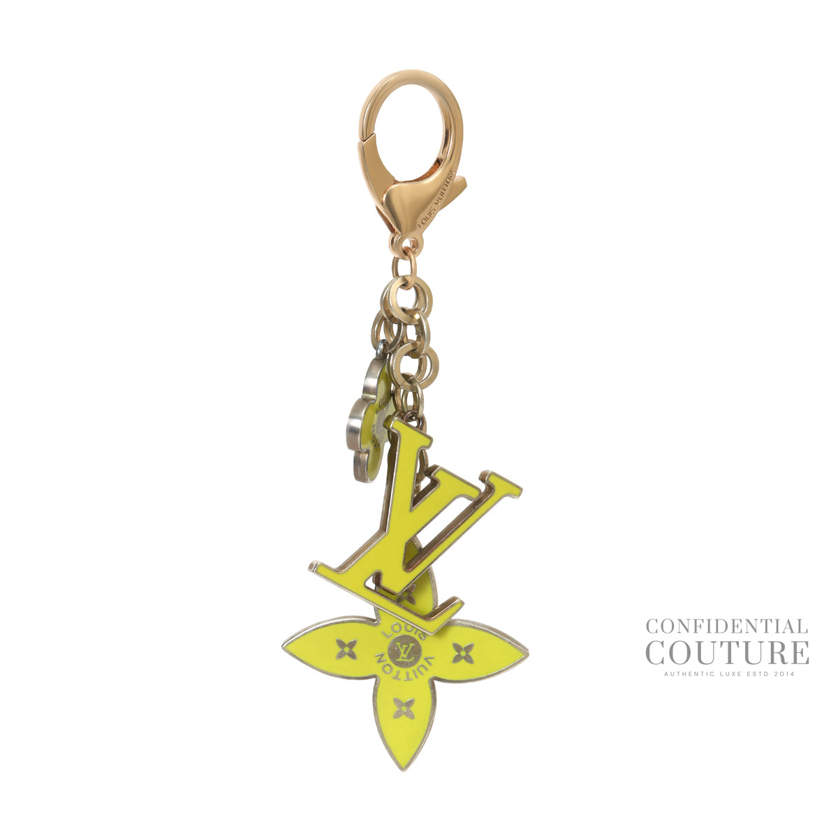 Lime Green Metal Enamel Fleur De Monogram Bag Charm