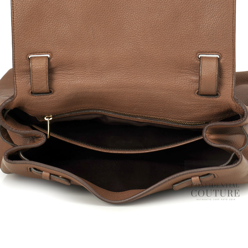 Pre-loved Salvatore Ferragamo Brown Pebbled Leather Medium Ginger Tote Bag