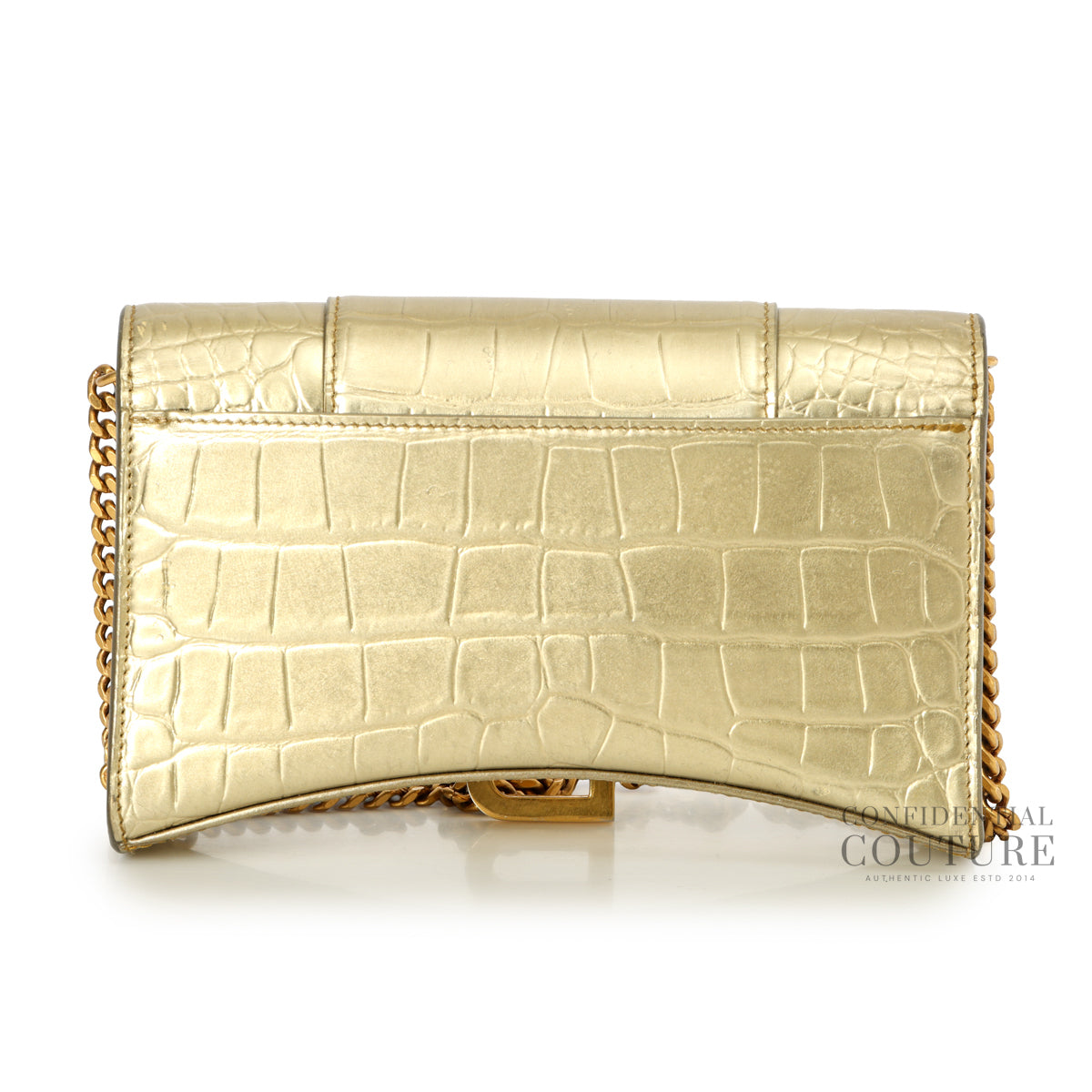 Croc-Embossed Hourglass Wallet On Chain in Gold