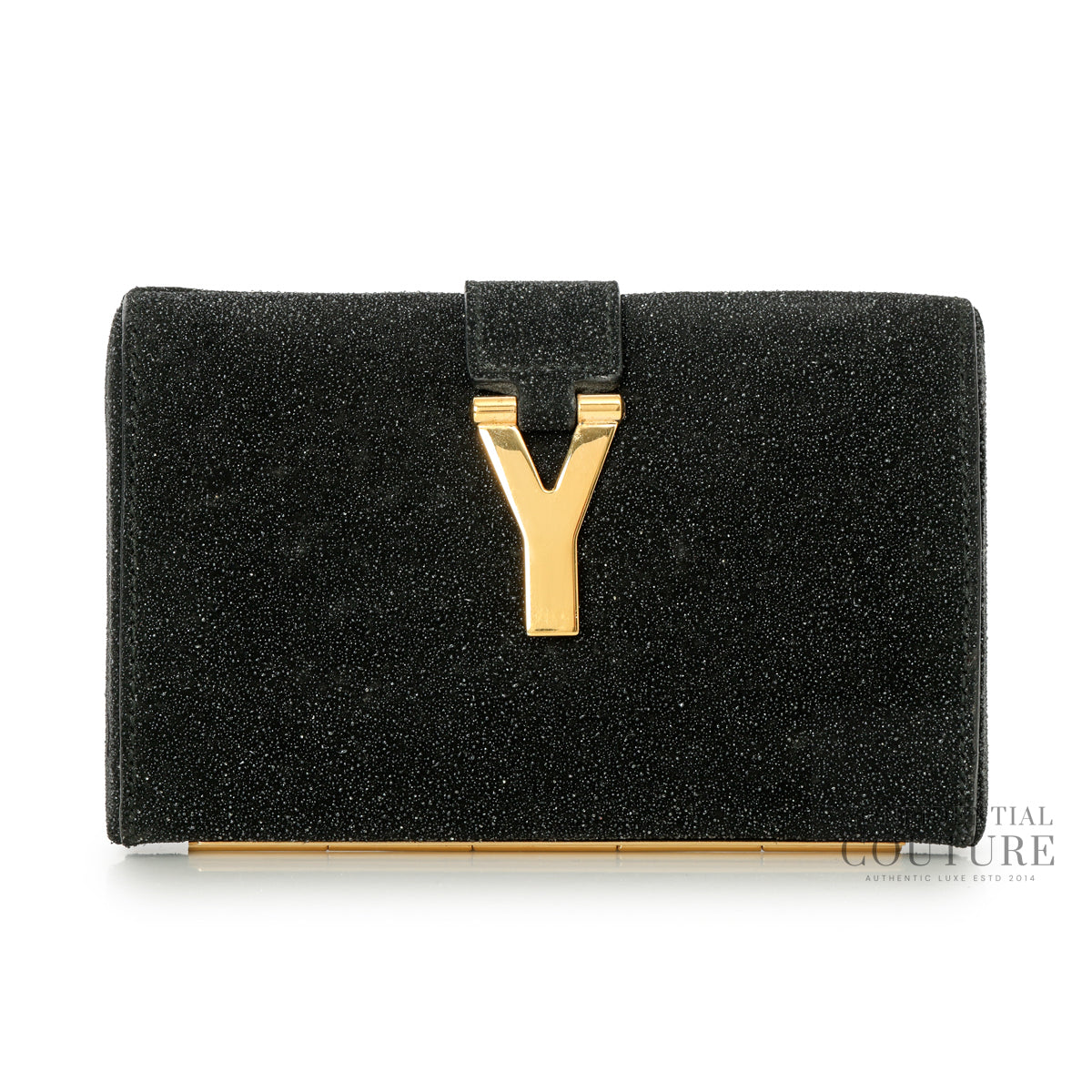 Chyc Black Shimmer Glitter And Suede Y-Ligne Clutch