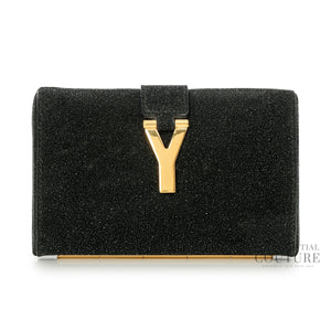 Chyc Black Shimmer Glitter And Suede Y-Ligne Clutch