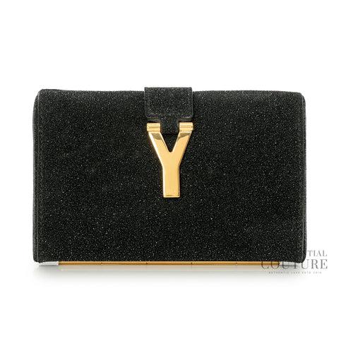 Chyc Black Shimmer Glitter And Suede Y-Ligne Clutch