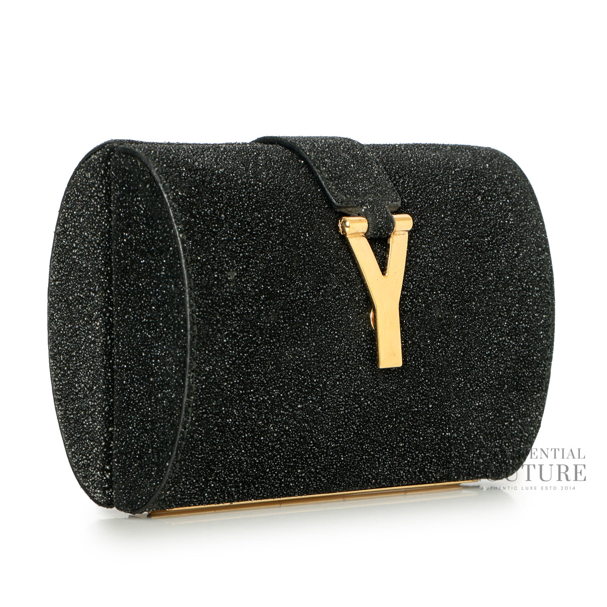 Chyc Black Shimmer Glitter And Suede Y-Ligne Clutch
