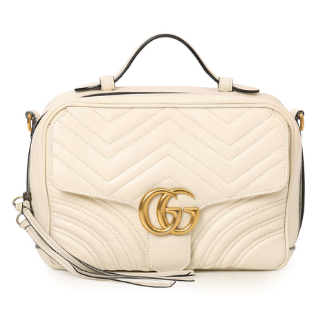 Ivory Calfskin Matelasse Sylvie Web Small GG Marmont Top Handle BAG