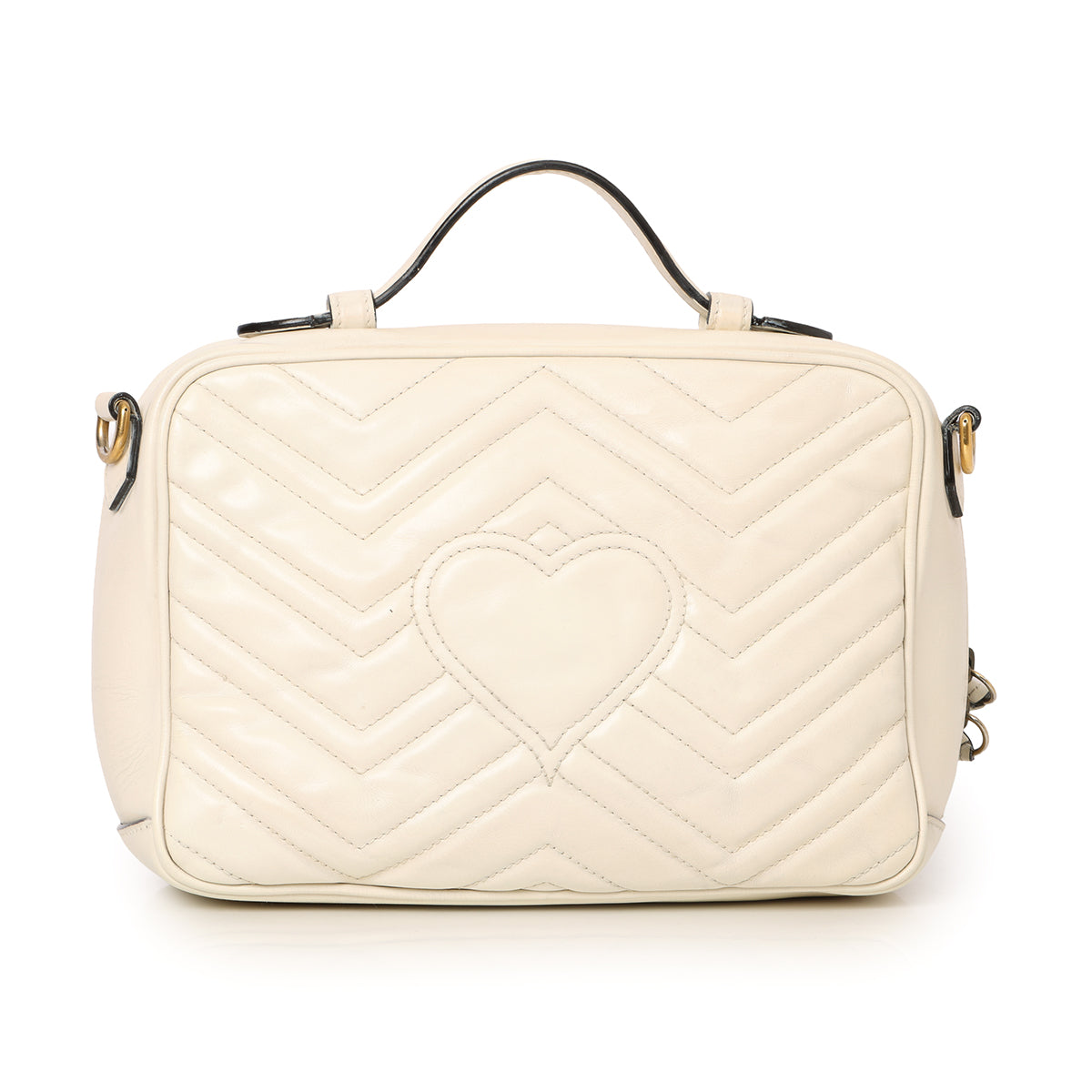 Ivory Calfskin Matelasse Sylvie Web Small GG Marmont Top Handle BAG