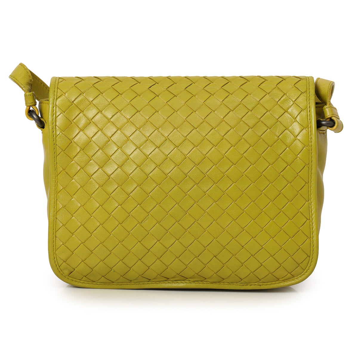 Olive Intrecciato Small Leather Drawstring Flap Crossbody Bag