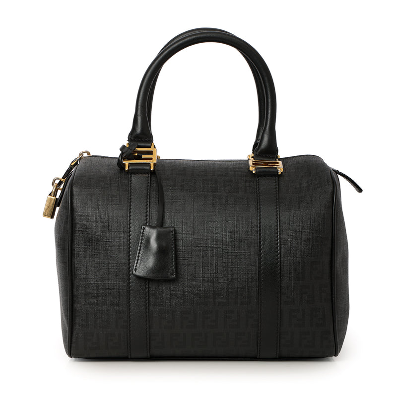 Fendi Black Small Noccino Zucchino Spalmati Coated Canvas Forever Bauletto Boston Bag