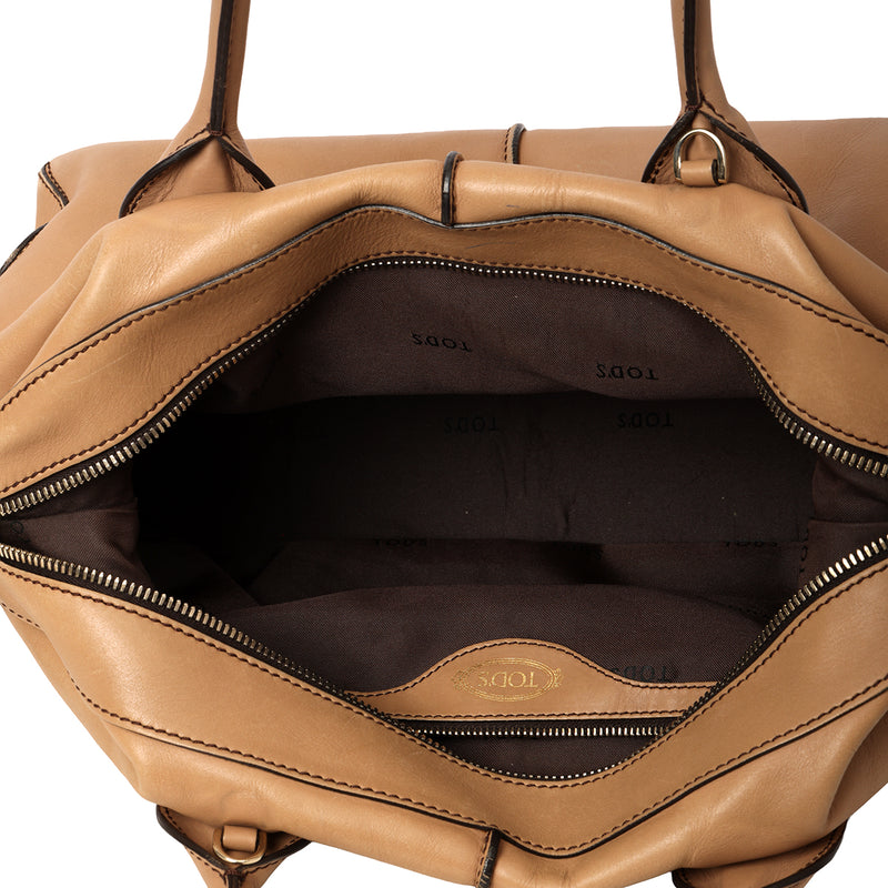 Camel Leather D-Styling Small Bauletto Tote Bag