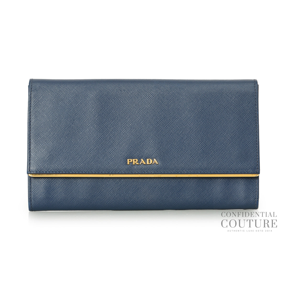Blue Saffiano Metal Long Flap Wallet