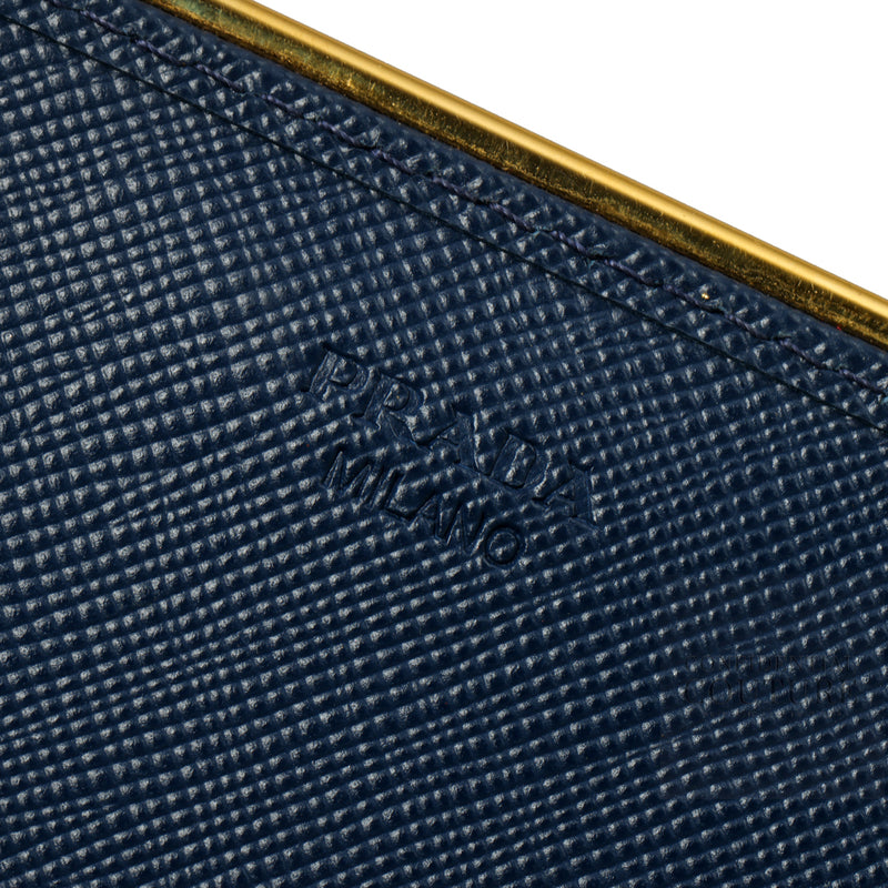 Blue Saffiano Metal Long Flap Wallet