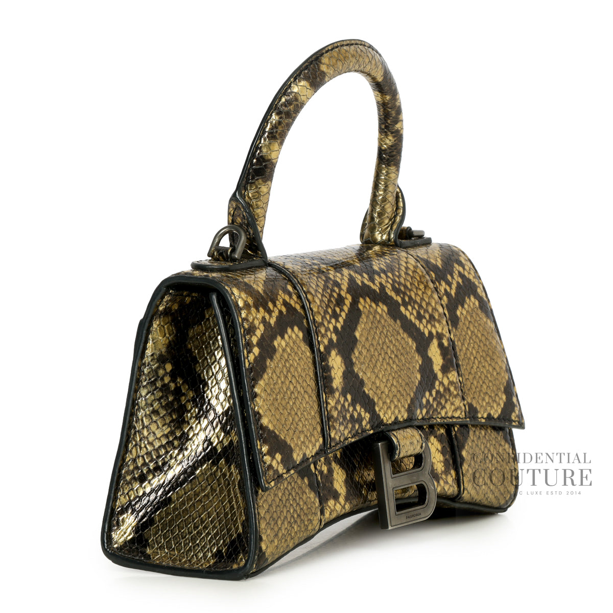 Hourglass XS In Metallic Python Printed Top Handle Calfskin Bag
