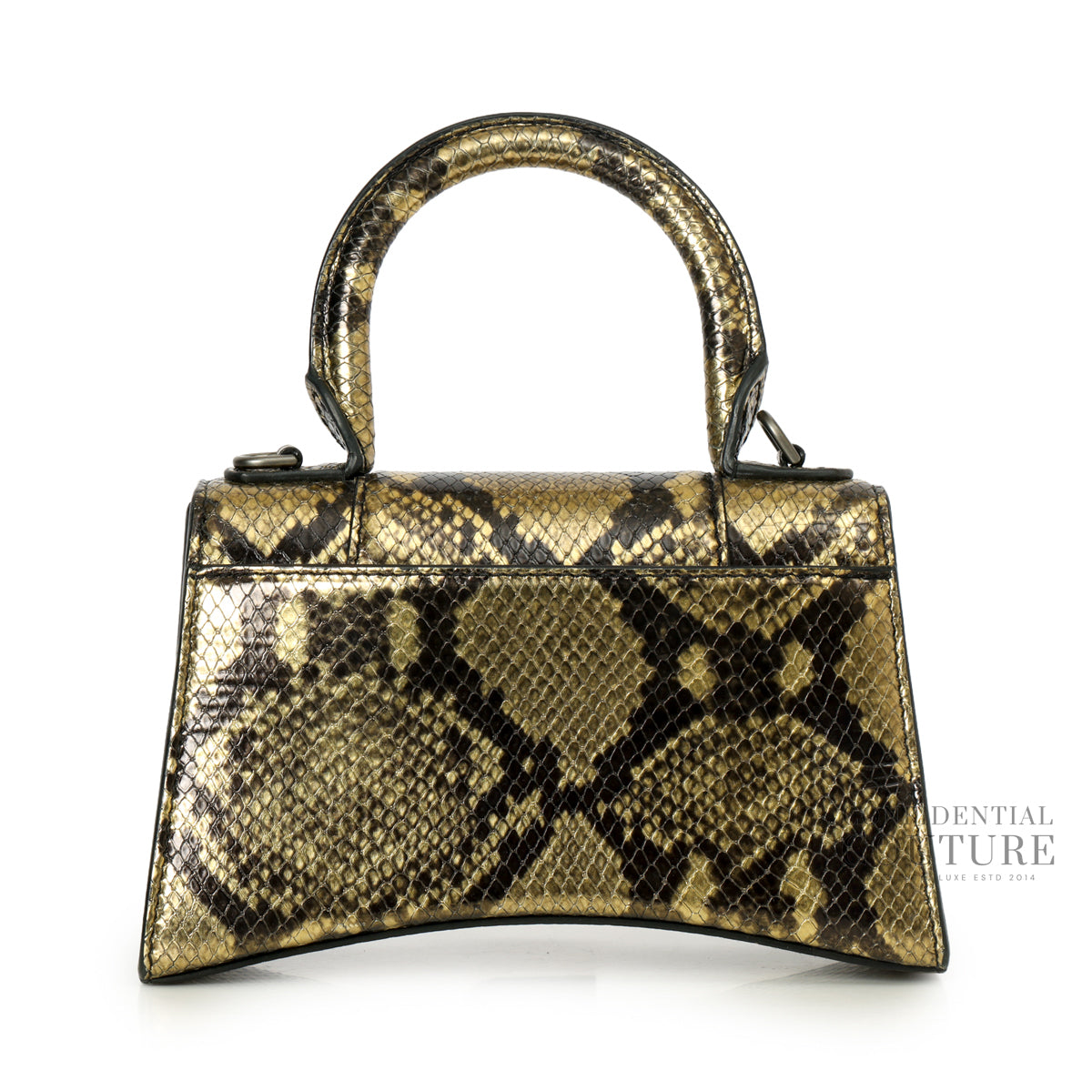 Hourglass XS In Metallic Python Printed Top Handle Calfskin Bag