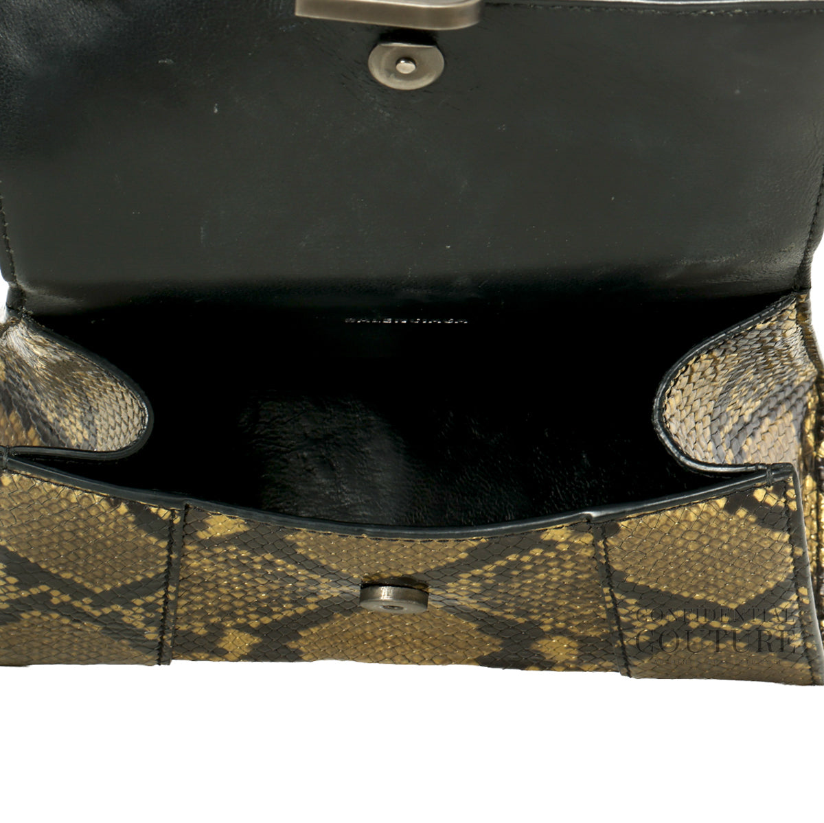 Hourglass XS In Metallic Python Printed Top Handle Calfskin Bag
