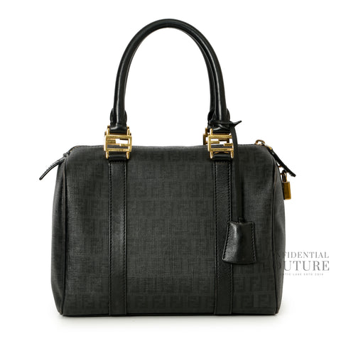 Black Zucchino Spalmati Coated Canvas Forever Bauletto Boston Bag