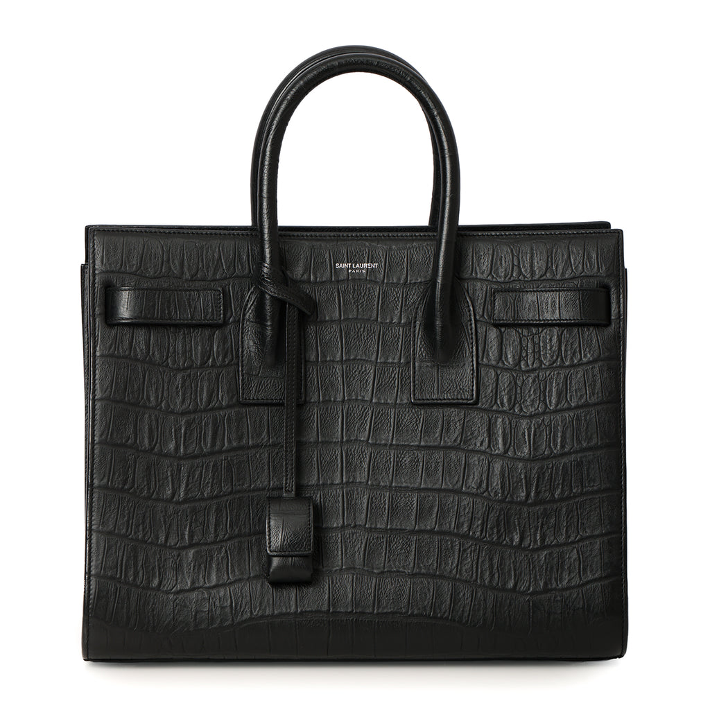 SHOP PRELOVED Yves Saint Laurent Black Croc Embossed Leather Small