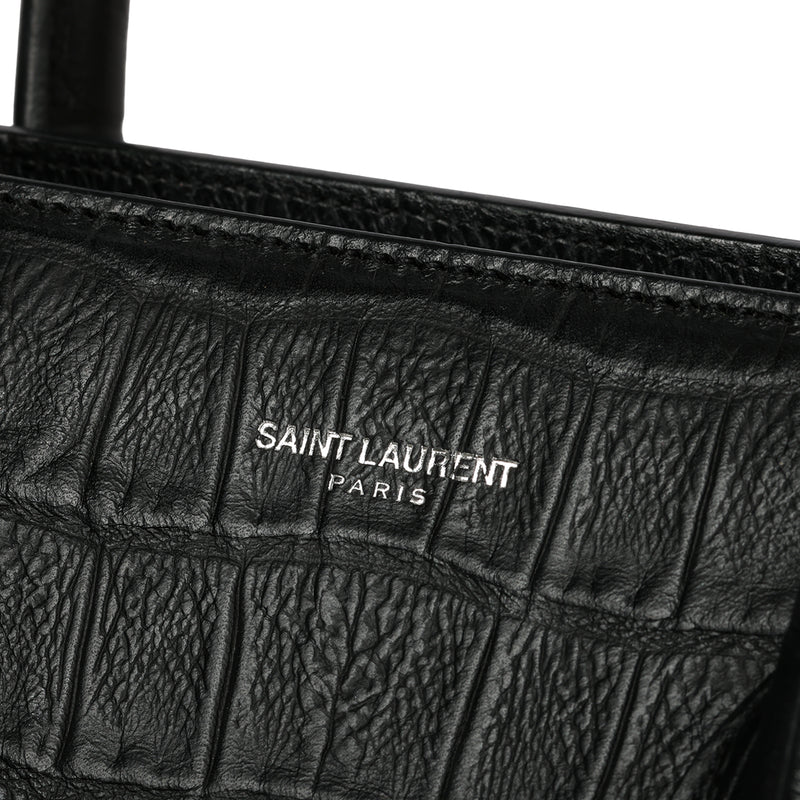 Black Croc Embossed Leather Small Sac De Jour Tote Bag