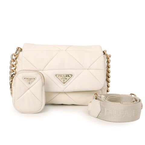 White Nappa Patchwork Quilted Leather Small System Flap Bag One Size