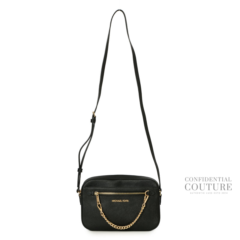 Michael Kors Black Jet Set Large Saffiano Leather Crossbody Bag