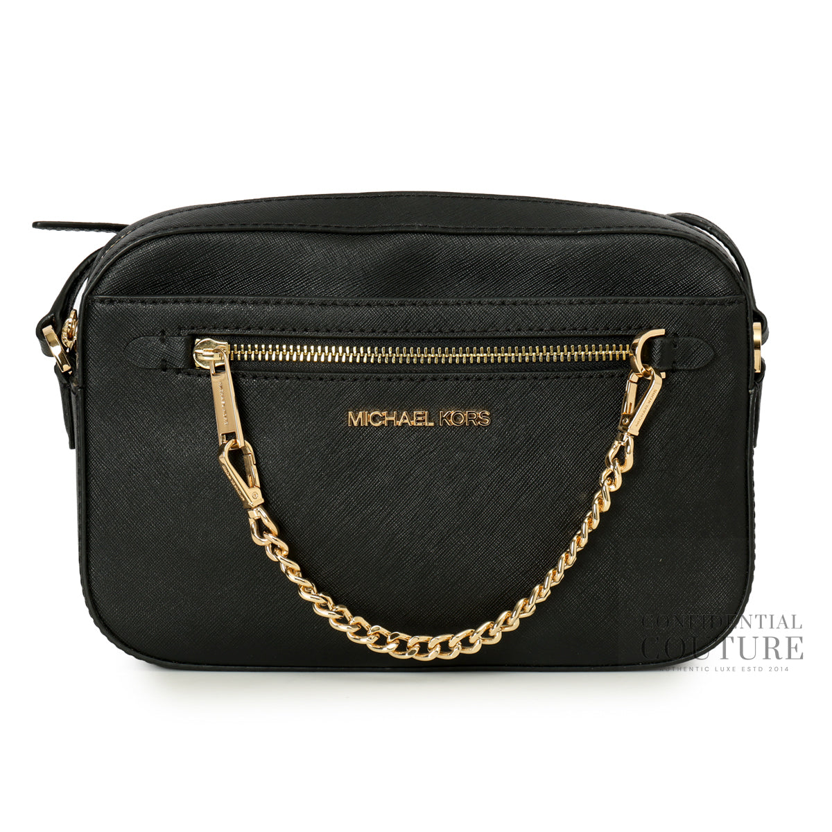 Black Jet Set Large Saffiano Leather Crossbody Bag