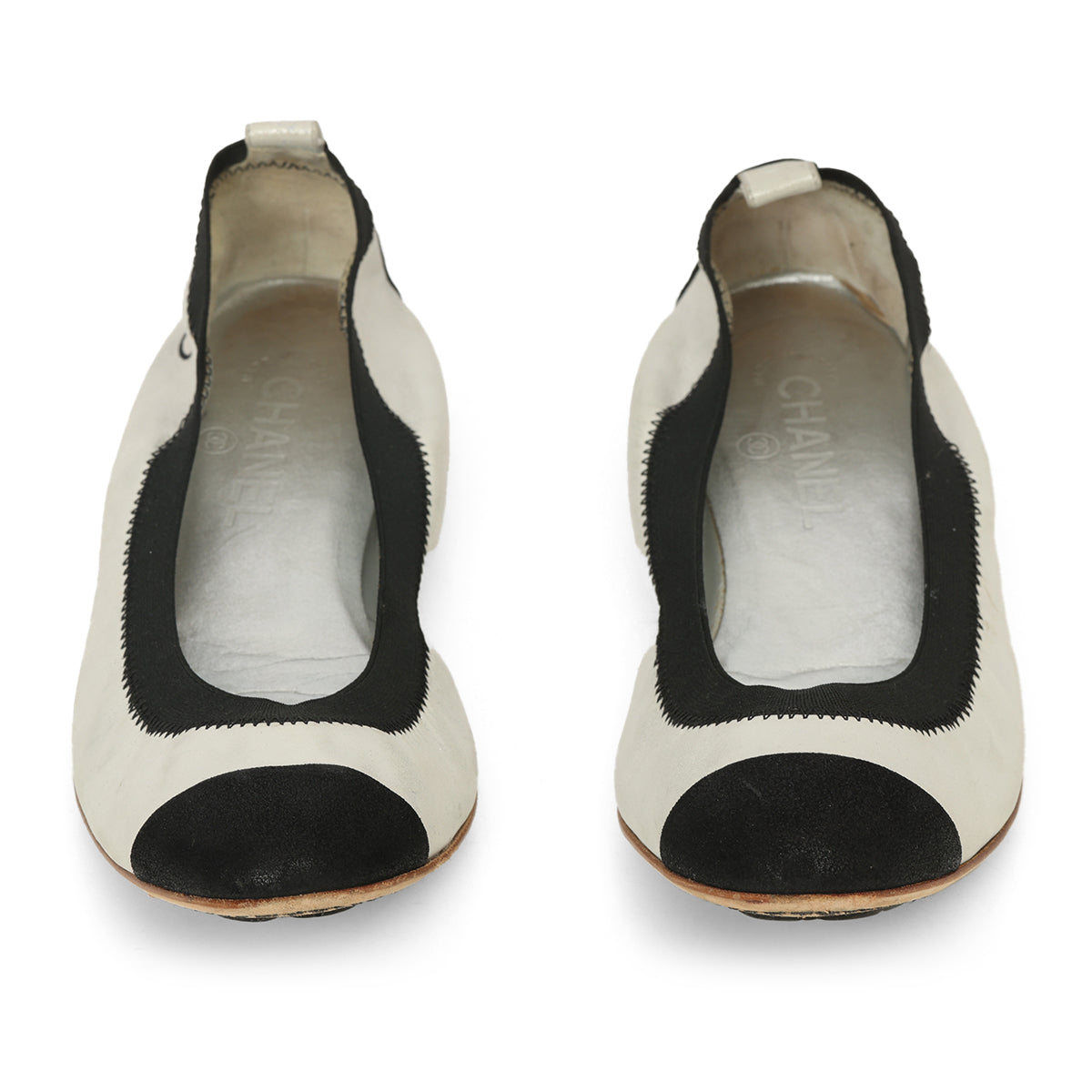 Silver And Black Cap-Toe Ballet Flats Size: 39