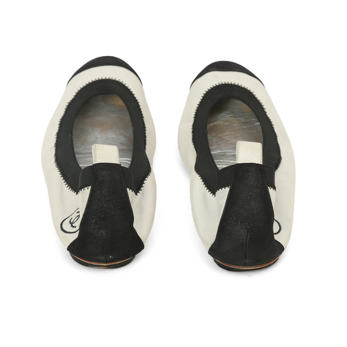 Silver And Black Cap-Toe Ballet Flats Size: 39