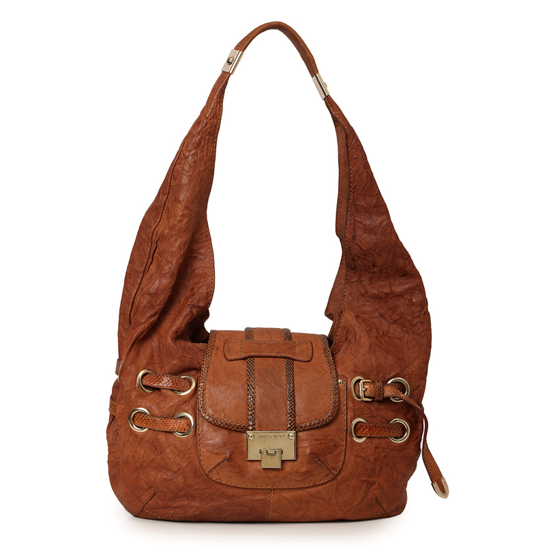 Pre loved jimmy choo brown russian leather messenger bag price