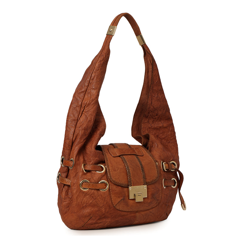 Women pre loved jimmy choo brown russian leather messenger bag