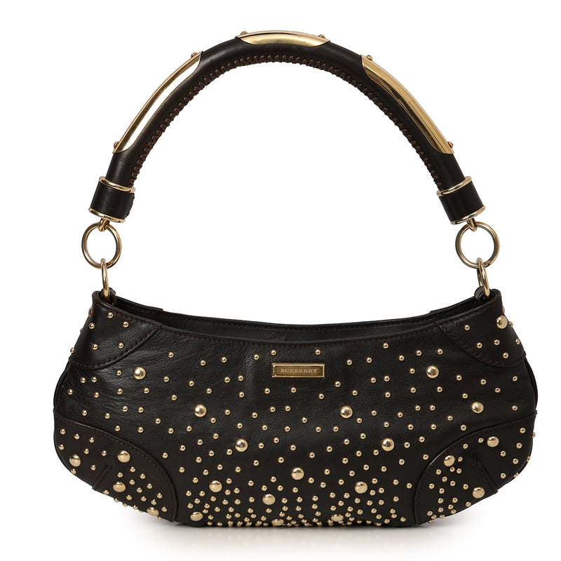 Women burberry studded cadet black shoulder bag