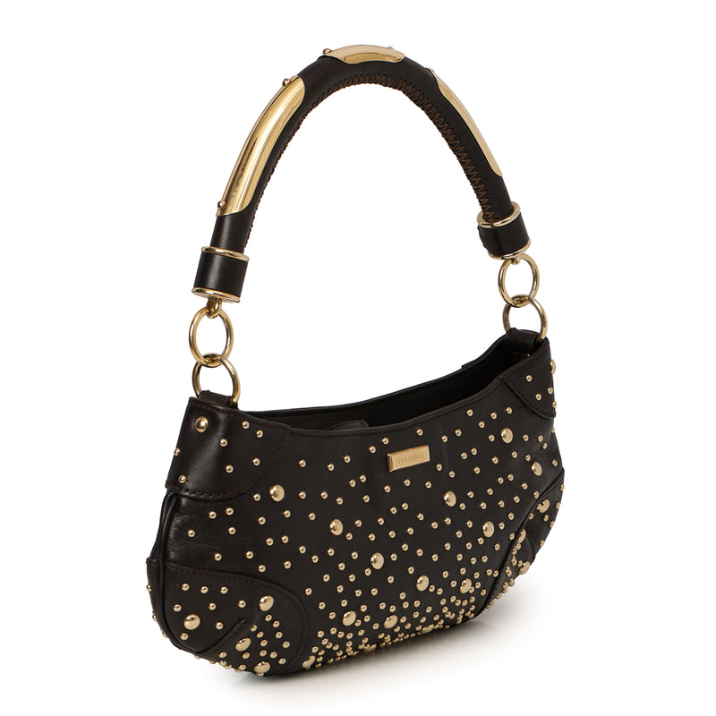 pre-loved Burberry Studded Cadet Black Shoulder Bag